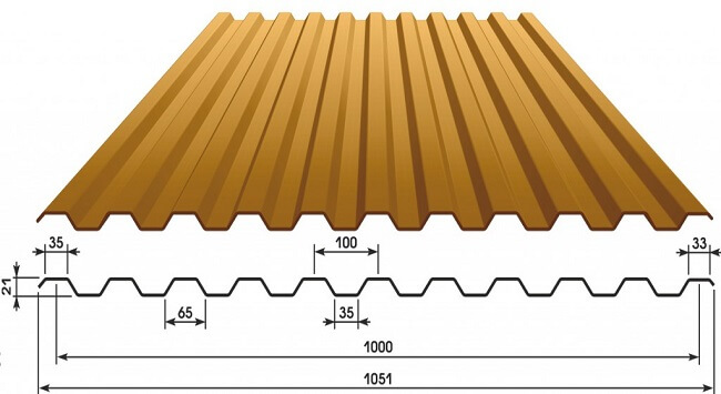 Профнастил С21 х 1000 - A (ECOSTEEL_MA-12-Античный Дуб-0.45) в Нахабино